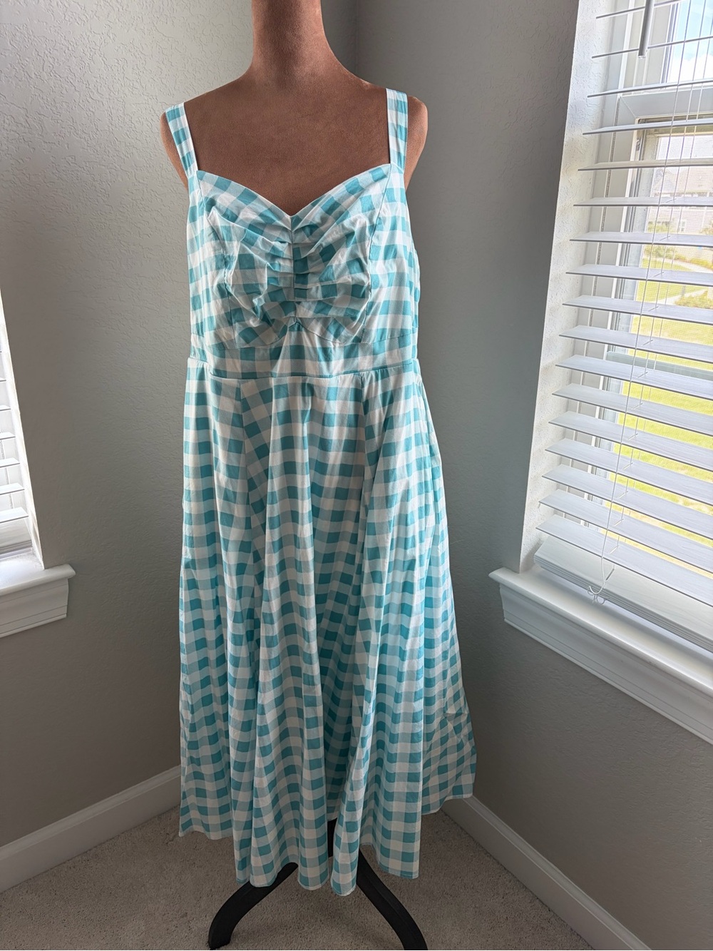 Torrid Aqua and White Gingham Midi Dress